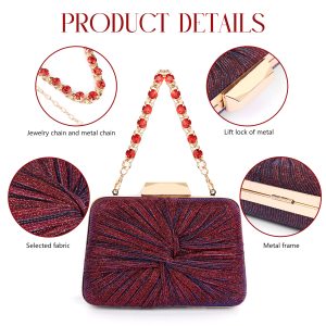 Detailed product features of silver crystal evening bag
