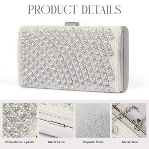 Luxury silver floral crystal evening clutch bag