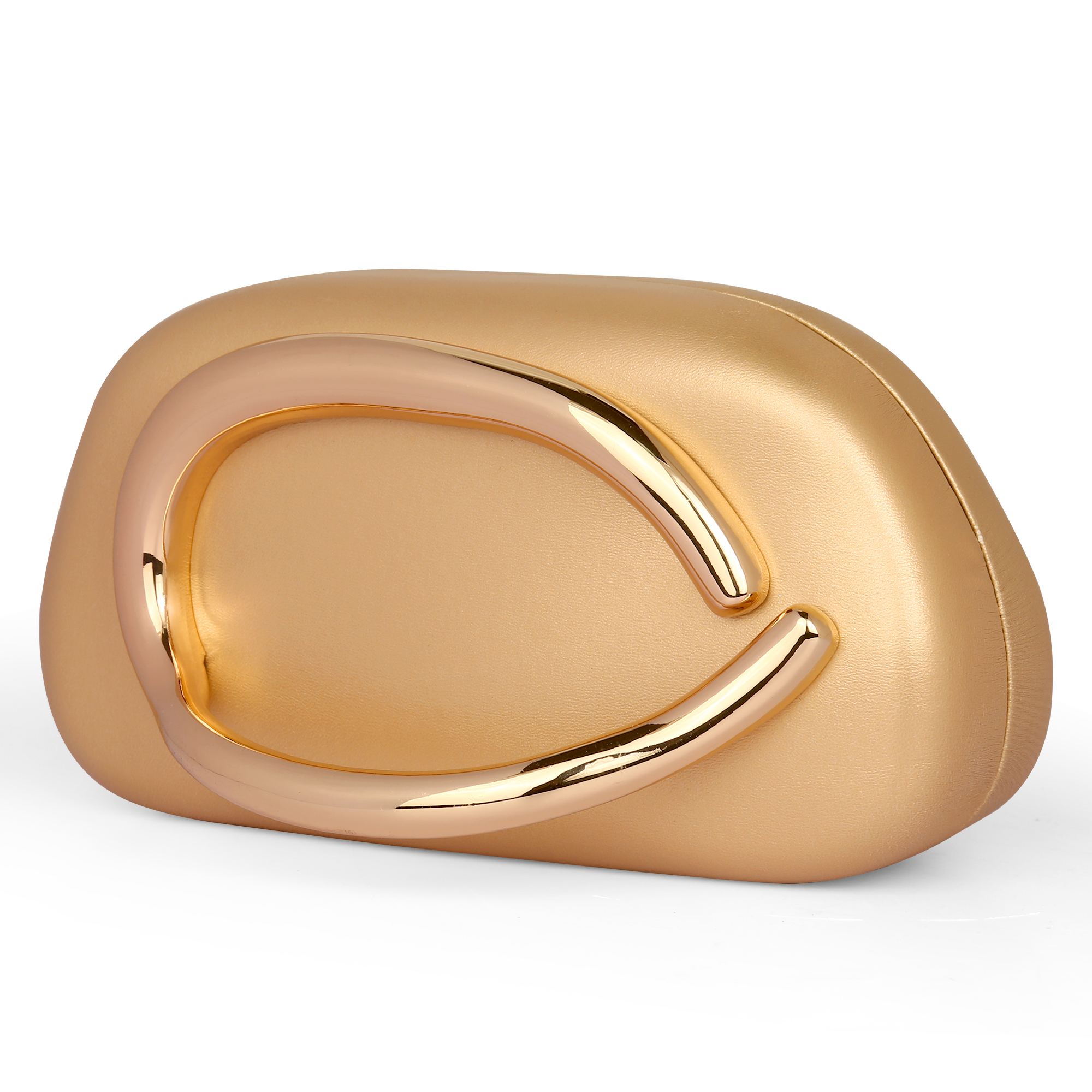 Stylish metallic gold evening clutch for formal events.