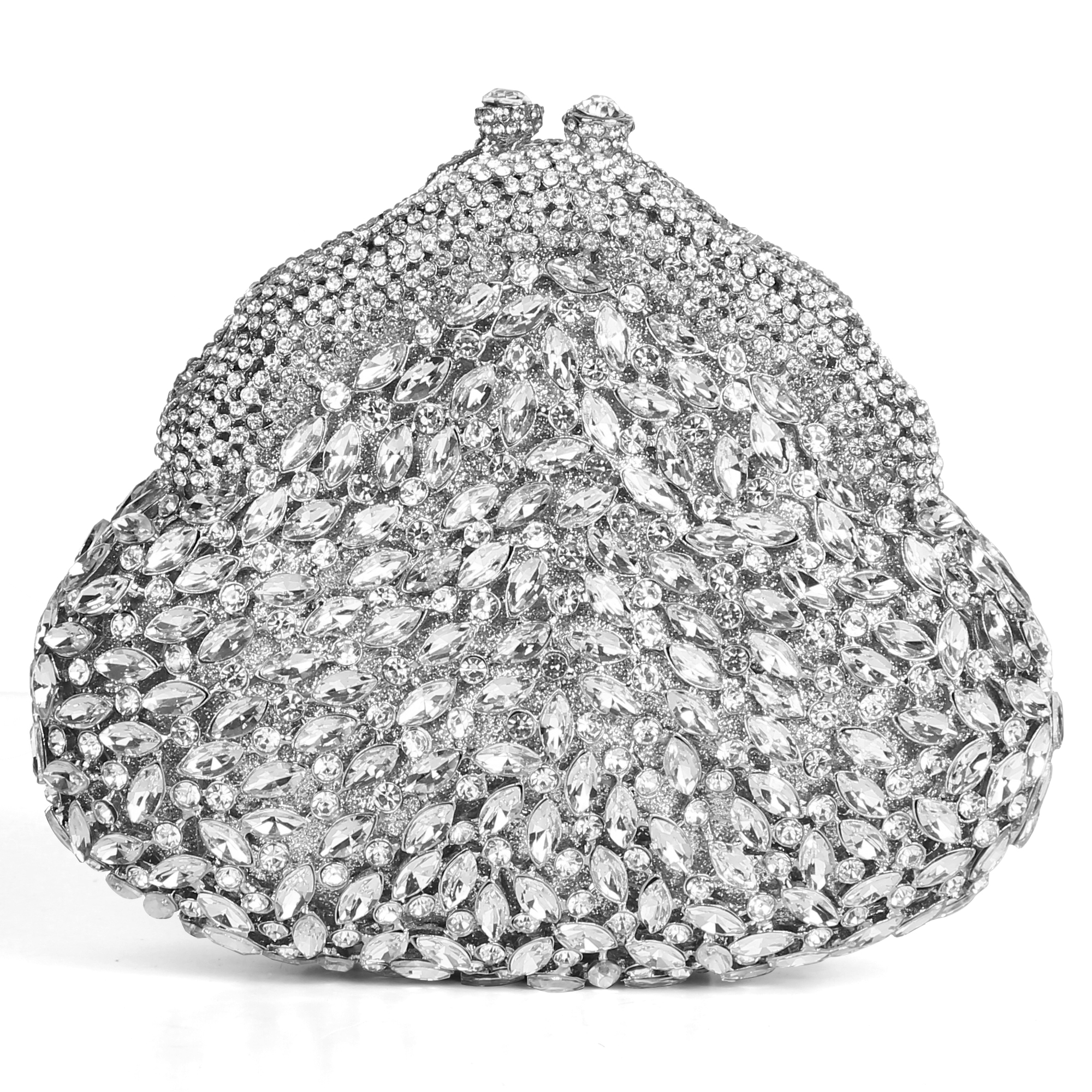 Detailed product features of silver crystal bag
