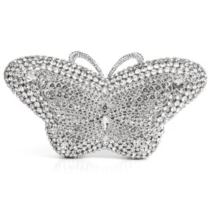 Detailed features of gold floral crystal clutch bag