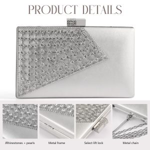 Silver rhinestone evening clutch features by Tarleyso Beauty.