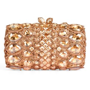 Elegant rose gold crystal encrusted luxury clutch bag