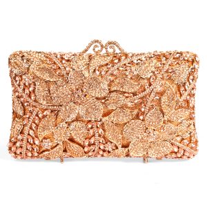 Exquisite rose gold floral crystal evening clutch bag.