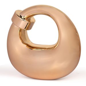 Modern gold circular luxury handbag for stylish women.
